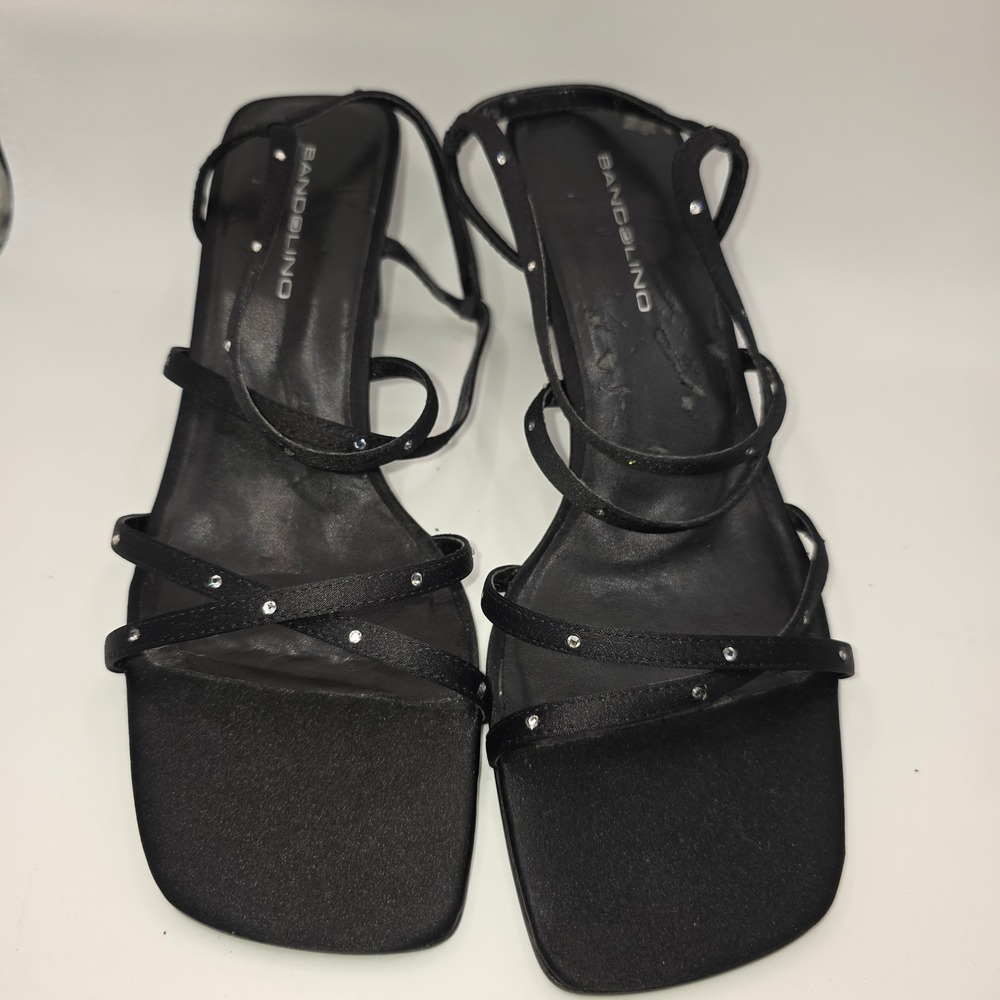Bandolino BDOBEX Black Fabric Rhinestone Strappy Evening Sandals Square Toe 8.5M